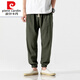 Pierre cardin 2025 summer Chinese style retro cotton linen men's casual pants for men's solid color plus fat loose linen small feet knitted gray M