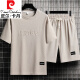 皮尔卡丹（pierre cardin）休闲运动套装男夏季潮牌冰丝t恤薄款短裤大码短袖帅气搭配两件套 上衣-829军绿 2XL 建议145-165斤