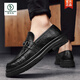 Woodpecker Men's Shoes 2025 New Spring and Autumn British Style Loafers Business Casual Genuine Leather Slip-On Leather Shoes Men's Peas Shoes Black 40 (250mm)