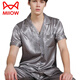 Cat Man (Miiow) Mulberry Pajamas de manga larga de manga larga delgada pantalones de manga corta de la manga corta de la solapa suelta de seda de seda yd-6223 hojas de plata 3xl [180-200Jin [Jin equivale a 0,5 kg]]