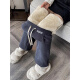 Velvet de terciopelo hechos al algodón Pantalones de patio de cordero en el terciopelo en espesor de las mujeres en otoño e invierno Pantalones casuales rectos de la cintura altas para mujeres Pantalones de algodón 9767 Negro [Velvet de cordero alto 24.5] M 80-100Jin [Jin equivale a 0.5 kg]