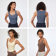 Particle Mania [Air] Sports Lingerie for Women with Chest Pad Long Yoga Fitness Vest 06707 Gray Blue Denim-Asymmetric Collar-695 L
