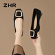 ZHR Single Shoes weiblich elegant intellektuell flachem Mund Dicke Fersenschuhe Pendelstil Square Head Boat Schuhe Frauen BL527 Schwarz 37