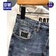 
ROMON (ROMON) 2025 summer denim mid-pants printed trendy brand retro nostalgic washing Korean style slim five-point pants stretch shorts men dark blue 9902 33