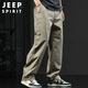 JEEP SPIRIT Jeep American monos para hombre otoño e invierno pantalones casuales rectos sueltos pantalones de pierna ancha de algodón puro para hombre albaricoque XL