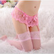 Jiabaidao Europäische und amerikanische sexy Dessous Spitzenstrumpfband Gürtel sexy Höschen Perspektive Drei-Punkte-schwarzes rosa Mädchen schwarze schwarze Strümpfe alle Größe