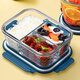 Beijing Glass Lunchbox Mikrowellenheizung Spezialschale mit Reis Lunchbox Set Büroangestellte Trennung Isolierung Bento Box Studenten höher Stil Blau Long 3 geteiltes Tabellengeschirr Set 1050 ml