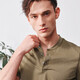 By Creations [Cool Cotton and Line] Cypress Henry Collar Business POLO Shirt Men's Summer Breathable Commuter Casual Short Sleeve T Deep Khaki XL
