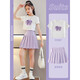 Zhao Qingyu Girls Jk Suit Femenino Estudiante College Falda Niños Falda de verano Pantalones de manga corta Traje de falda de manga corta 6-12 años 9889 Camiseta de manga corta + falda corta de color púrpura 140
