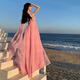 Xierwei Französisch Schöne Pink Fairy Streamer Halfterhalter Kleid Feel romantische Hollow Slit Urlaub Strand Langer Rock 9766 Streamer Langer Rock S S