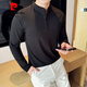 Pierre Cardin new Chinese style stand collar polo shirt men's long sleeve spring and autumn 2025 new solid color versatile slim henley collar t-shirt black M