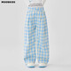 
moonkids girls wide-leg pants spring new straight-leg casual pants children's fashionable blue plaid pants 2025 spring big children 15266 blue plaid pants 120 cm