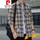 
Pierre cardin plaid casual shirt men's spring and autumn long-sleeved shirt Korean top retro loose autumn thin jacket K12108 white M 90-110Jin [Jin equals 0.5 kg]