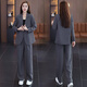 Pierre Cardin Early Spring Casual Suit Women's 2026 Spring and Autumn New Korean Style Professional Suit Jacket Wide Leg Pants Two-piece Set Black 3XL (Recommended 145-155 Jin Jin equals 0.5 kg)