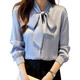 Wanmando European French White Shirt Frauen langärmelige Bogen Chiffon Top Spring und Herbst neutemperament Streamer Basishemd Weiß 9276 S _80-95jin [Jin ist 0,5 kg]