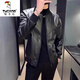 Woodpecker 2025 Spring and Automne New Stand Collar en cuir Veste pour hommes Slim et belle veste en cuir PU Pu Men's Veste 6601 Black M [100-120Jin [Jin est égal à 0,5 kg]]]