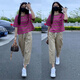 
Hafduo large size women's clothing fat sister summer suit women's fashionable slim striped short-sleeved T-shirt versatile casual pants for women 1389 dragon fruit top + pants [Set] 4XL [Suggested 160-180Jin [Jin equals 0.5 kg]]