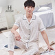 
HWHE light luxury brand short-sleeved pajamas men's 2025 summer new pure cotton trousers thin middle-aged dad's home clothing set 9864 dark blue XL (175 size) recommended height about 175, body