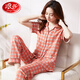 LangSha Summer 2025 New Plaid Thin Cotton Pajamas Women's Short Sleeve Trousers Summer Mom Casual Home Clothing Set 9921 M 80-100Jin [Jin equals 0.5 kg]