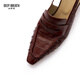 
DEEP BREATH Deep Breath Women's Shoes Old Qianfeng Eel Leather Commuter Single Shoes Thin Heel Empty Shoes Women's AX11151 Red 36