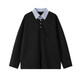 Pugesi (PUGESI) fat man large size fake two-piece contrasting color polo sweatshirt men's Henry collar spring and autumn loose plus fat shirt collar top jacket A001-W2343 black regular 4XL 180-205Jin Jin equals 0.5 kg