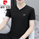 皮尔卡丹（pierre cardin）夏季男士短袖t恤v领纯棉半袖鸡心领体恤潮流修身上衣薄款男装 浅灰色 YD7029 M