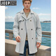 Jeep Spirit Jeep Trench Coat Herren Frühling und Herbst 2025 Neue Männerkleidung Europäischer und amerikanischer Langhülle Lampe Slim Double Breasted Casual Clothing Black L.
