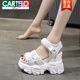 卡帝乐鳄鱼（CARTELO）老爹凉鞋女2025年新款夏季厚底坡跟内增高女鞋魔术贴松糕潮鞋 黑色 36