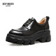 
DEEP BREATH Deep Breath Women's Shoes Cowhide Thick Sole Low Top Strap Gentleman Single Shoes Women's AX13066 Black 35