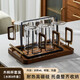 GERTHRON German brand high temperature resistant glass household hospitality tea cup high-end green tea cup water cup set for personal use transparent wooden handle cup (460ML) * 6 + cup holder + tray (portable)
