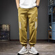 Guxiansen striped ice silk casual pants for men's summer thin sports Harem pants trendy brand loose tying feet nine-point pants light gray XL [130-150Jin [Jin equals 0.5 kg]]