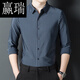 赢瑞衬衫男士无痕长袖中年春秋季新款商务休闲弹力免烫条纹衬衣男 9928-上青 XL 175【建议130-150斤】