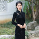 Timochi retro catwalk cheongsam Chinese style high-end 2024 new autumn and winter stretch velvet long improved women's slim long sleeves black 2XL