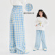 I.Karnow Girls 'Wide-Bein Hosen Sommer- und Herbst 2025 Neue Style Girls' Big Children's Clothing Mode Blue Plaid Hosen Kinder lässig gerade Hosen 15266 Blau + 15260 Grau 120