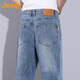 Jeep (JEEP) men's summer new straight-leg casual pants men's loose wide-leg pants stretch pants light blue 33
