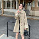 皮尔卡丹卡其色设计感蕾丝拼接风衣外套女2025春季韩系宽松显瘦中长款大衣 卡其色 常规 L （ 121-135斤）