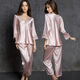 Mu Fengqing Ice Seiden Nachthemd Frauen Zwei-teilige Spitze V-Ausschnitt sexy Frühlings- und Sommer-Langarm-Hosse-Hossed-Simulations-Simulierten-Pyjamas für Frauen mit langärztem 9856 hellrosa Set M [80-100jin [Jin gleich 0,5 kg]]]