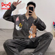Cat Man (MiiOW) Pure Cotton Men's Pajamas Spring and Autumn Teenagers Cartoon Student Cardigan Large Size Men's Long Sleeve Trousers Home Clothing 9905 (Long Sleeve Cardigan) M