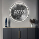 Kleine Gemälde Uhr High-End-Sense kreisförmiger Mond Esszimmer Hänge elektronische Uhr Wanduhr Wohnzimmer 2025 Neue Style-Eingang Dekorative Maluhr ZP3893 [LED Digital Display Screen-Can immer eingestellt werden] 47 Zoll 120*120 cm [elektrisches Modell mit Lichtern]