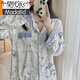 
Modal pajamas for women, gold velvet long sleeves 2025 new spring, autumn and winter high-end retro style, can be worn outside home clothing set 12213 pink lace XL