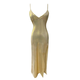 Qingzhong Qiao Club nocturno Pure Desire y Temperamento brillante sin espalda Slit Slit Long Hip Falda Nightlub Girl Slim Vestido para mujeres Golden L