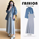 
Ranqi Mommy Maternity Dress 2025 New Spring Fashion Loose Cotton Vest Skirt Two-Piece Set Spring and Autumn Pregnant Skirt Striped Shirt + Dark Gray Vest Skirt (Two-Piece Set) 2XL