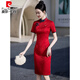 Pier Cardin Flaja Roja Kaisheng Cheongsam Summer Nuevo estilo 2025 Examen de ingreso a la universidad Mom, Vestido portátil diario 677 Verde-+Posto Fringe 4xl