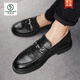 Woodpecker Men's Shoes 2025 New Spring and Autumn British Style Loafers Business Casual Genuine Leather Slip-On Leather Shoes Men's Peas Shoes Black 40 (250mm)