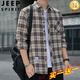 JEEP SPIRIT格子休闲衬衫男士春秋季长袖衬衣韩式上衣服复古宽松夏季常规款外 K12111黄蓝色 M 90-110斤