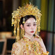 CHAUIYIN Chao Yin Fengguan Xia Pei Tiara Bride Hanfu Heavy Industry Headwear Golden Retro Face Curtain Chinese Xiuhe Accessories Gold Face Ring (Ear Clip Style