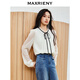 MAXRIENY French embroidered collar bow tie shirt slim fit top for women in white M