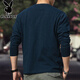 Playboy American Retro Henley Long Sleeve T-Shirt Men's 2025 Spring 250g Pure Cotton Side Seamless Henley Collar Bottoming Shirt Denim Blue 250g Pure Cotton 2XL Reference 170-195Jin Jin is equal to 0.5 kg