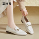 ZHR-Laibers Frauen Frühling und Herbstpendelstil Flachspanne Lederschuhe Frauen weiche Single-Schuhe Frauen AH653 Beige 40