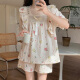 Caiyun Kali Pyjamas für Frauen 2025 Sommer neuer Frühlings- und Herbstblumen-Strickjacken süßes Mädchen Kurzärärmelte Sommerhausanzug M1283 Blau [Hauptbild] M [80-100jin [Jin gleich 0,5 kg] tragen]